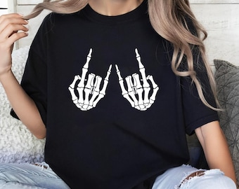 Skeleton Hand T-Shirt, Skeleton Shirt, Horror Gift, Skeleton Rock Tee, Rock and Roll Shirt, Halloween Shirt, Rock On Halloween, Skull Shirt