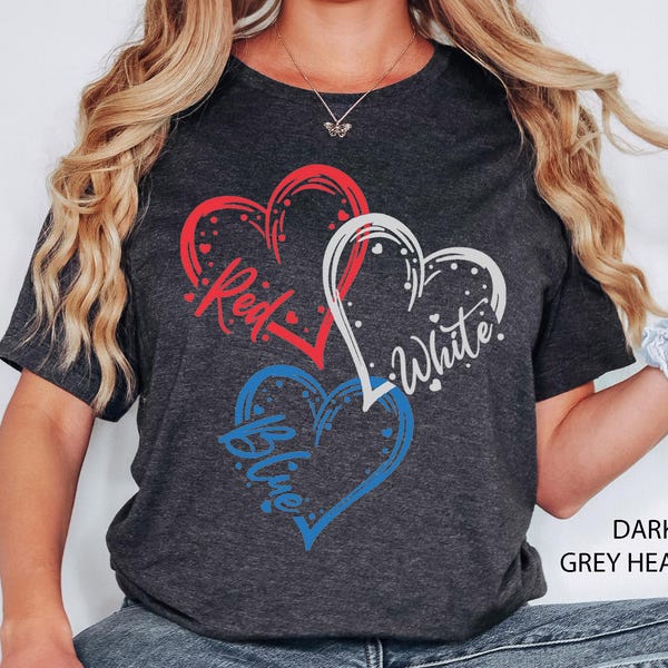 Red White Blue Heart Shirt, Fourth of July T-Shirt, USA Flag Tshirt, Independence Day, American Flag Shirt, Patriotic Shirt, 4Th Of July Tee