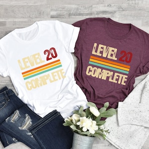 20th Anniversary Gifts for Him, Her, 20 Years Wedding Anniversary Shirt for Husband,Wife, Custom Wedding Anniversary Gift, Level 20 Complete