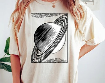 Rings of SATURN T-shirt in Black Aqua, Astronomy Gifts for Men or Women, Hubble Telescope Tshirt, Galaxy Planet Print, Mens Graphic Tee