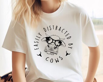 Easily Distracted By Cows Shirt,Cow Sweatshirt,Aesthetic Sweater,Funny Cow Shirt,Farm Love Shirts,Farm Animal Tshirt,Humorous Saying Sweater