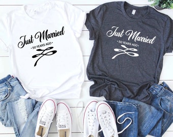 Just Married 50 Years Ago, 50th Anniversary Gift T Shirt,Married for 50 Years,Couples Matching Anniversary Tee,Anniversary Gifts For Couples