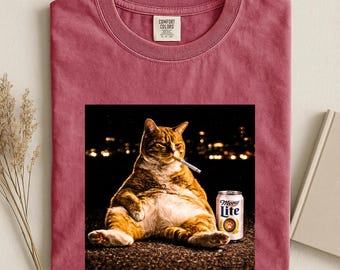 Comfort Colors® Funny Smoking Cat Meme Shirt, Cigarette Cat Shirt, Gen Z Joke Shirt, Stupid Brainrot Gift, Cat Lover Gift, Funny Kitty Tee