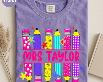 Comfort Colors® Personalized Teacher Shirt, Custom Name Teacher Tee, Mrs Teacher Shirt, Cute Teacher Gift, Back To School Shirt