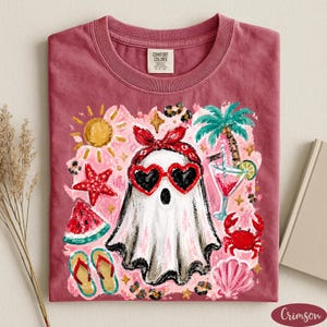 Comfort Colors® Spooky Summer Ghost Shirt, Beach Summerween Tee, Coquette Coastal Goth Top, Cute Retro Halloween Beachwear image 1