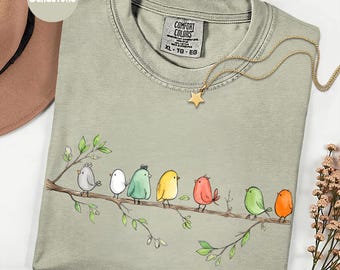Comfort Colors® Birdwatching Shirt, Easily Distracted By Birds, Cute Bird Tee, Bird Lover Gift, Birds On a Branch, Bird Watcher Gift