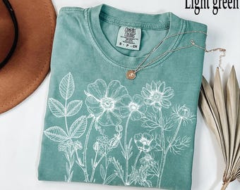 Comfort Colors® Vintage Pressed Flowers Shirt Boho Cottagecore Tshirt Botanical Floral Tee Wildflowers T Shirt Gift for Gardener Floral Tee