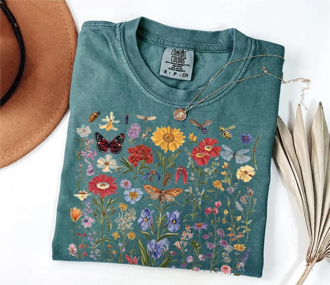 Comfort Colors®vintage Pressed Flowers Shirt,boho Cottagecore Tshirt ...
