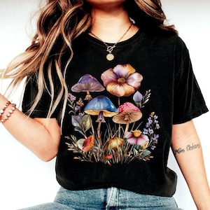 Mushroom Wildflower Shirt, Wild Flower,Cottagecore Shirt, Pop, Mushroom, Botanical Mushroom t, Mushroom and Floral Shirt,Botanical Tee Shirt image 3