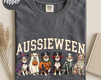 Australian Shepherd Halloween Shirt, Aussie Halloween T-Shirt,Aussieween Shirt,Dog Mom Halloween Tee,Australian Shepherd Gift,Comfort Colors
