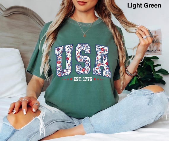 Comfort Colors® Floral USA Shirt, American Girl Shirt, USA Est 1776 Shirt, Girly 4th of July Shirt, Patriotic Women Shirt, Flower USA Shirt