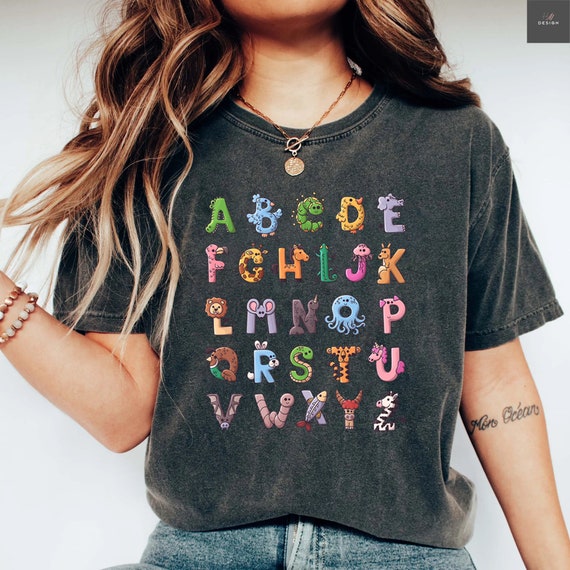 Alphabet Shirt, ABC Shirt, Animals Alphabet T-Shirt, Kingergarten Teacher Shirt, Alphabet Shirt for Teachers, Tescher Shirt, Kids Shirt