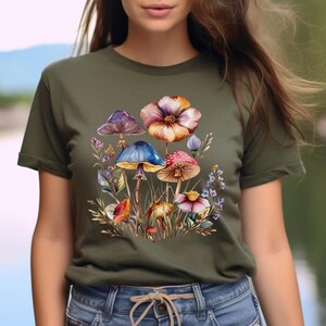 Mushroom Wildflower Shirt, Wild Flower,Cottagecore Shirt, Pop, Mushroom, Botanical Mushroom t, Mushroom and Floral Shirt,Botanical Tee Shirt image 8