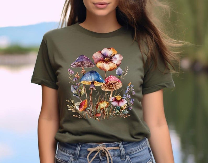 Mushroom Wildflower Shirt, Wild Flower,Cottagecore Shirt, Pop, Mushroom, Botanical Mushroom t, Mushroom and Floral Shirt,Botanical Tee Shirt image 8