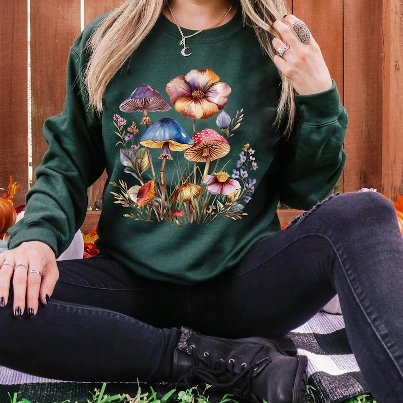 Mushroom Wildflower Shirt, Wild Flower,Cottagecore Shirt, Pop, Mushroom, Botanical Mushroom t, Mushroom and Floral Shirt,Botanical Tee Shirt image 2