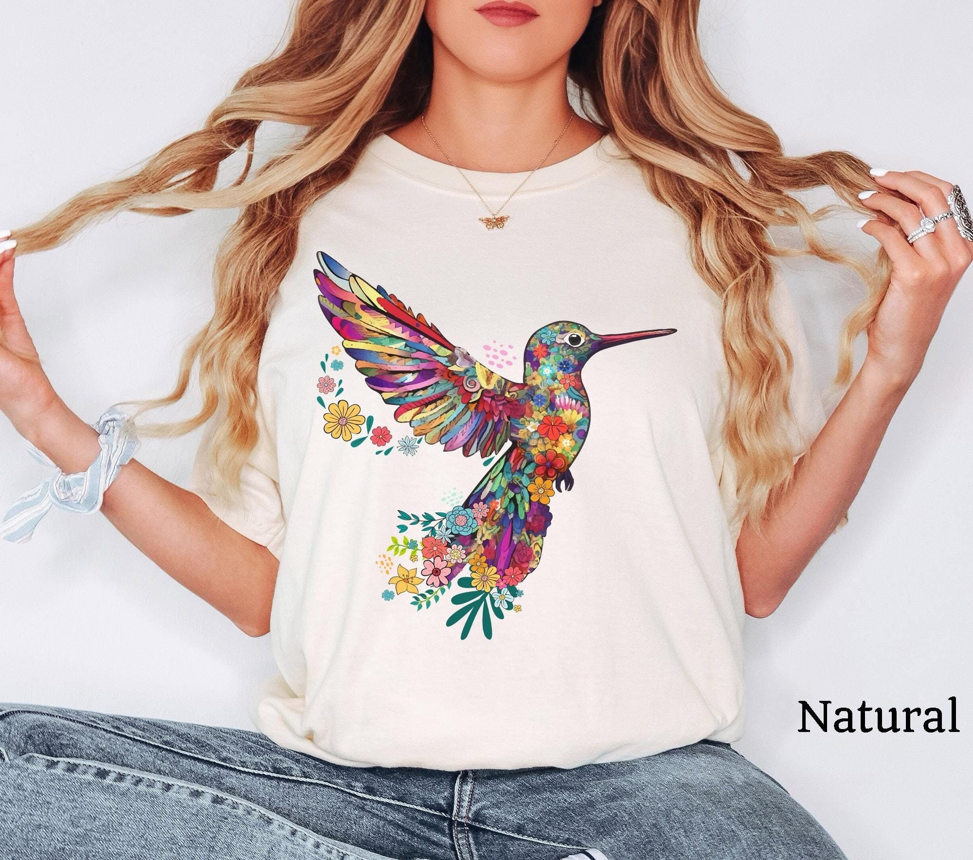 Floral Hummingbird Shirt, Animal Lover Tee, Bird Sweatshirt, Trendy Tee, Gift For Her, Bird Lover T-Shirt, Spring Birds, Flower Sweatshirt