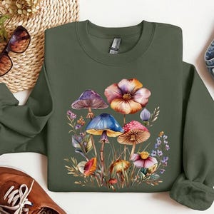 Mushroom Wildflower Shirt, Wild Flower,Cottagecore Shirt, Pop, Mushroom, Botanical Mushroom t, Mushroom and Floral Shirt,Botanical Tee Shirt image 4