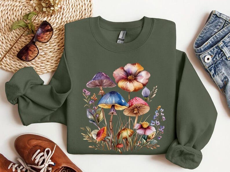 Mushroom Wildflower Shirt, Wild Flower,Cottagecore Shirt, Pop, Mushroom, Botanical Mushroom t, Mushroom and Floral Shirt,Botanical Tee Shirt image 4