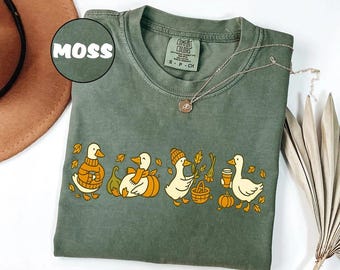 Comfort Colors® Fall Goose Shirt Autumn Cozy Silly Goose Tshirt Fall Vibes Autumn Thanksgiving Tee Coffee Pumpkin Gourd Tee for Halloween