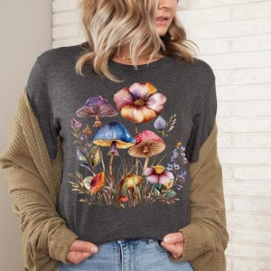 Mushroom Wildflower Shirt, Wild Flower,Cottagecore Shirt, Pop, Mushroom, Botanical Mushroom t, Mushroom and Floral Shirt,Botanical Tee Shirt image 7