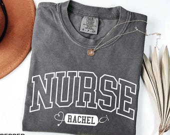 Comfort Colors® Custom Registered Nurse T-shirt, Personalized Name Nurse Shirt, RN Outfit, RN Grad Tee, New Nurse Outfit,Nurse Gift,ER Nurse