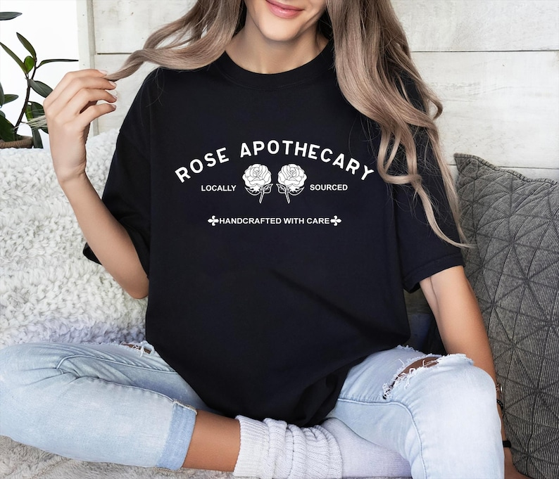 Rose Apothecary Shirt, Schitt Creek Shirt, Rosebud Motel Shirt, Handcrafted with Care, Moira Rose Shirt, David Rose Shirt, Schitt Creek Gift bild 3