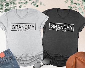 Custom Est. Grandma And Grandpa Shirt, Gift for Grandparents, New Grandma Shirt, New Grandpa Shirt, Pregnancy Announcement Grandparents Tee