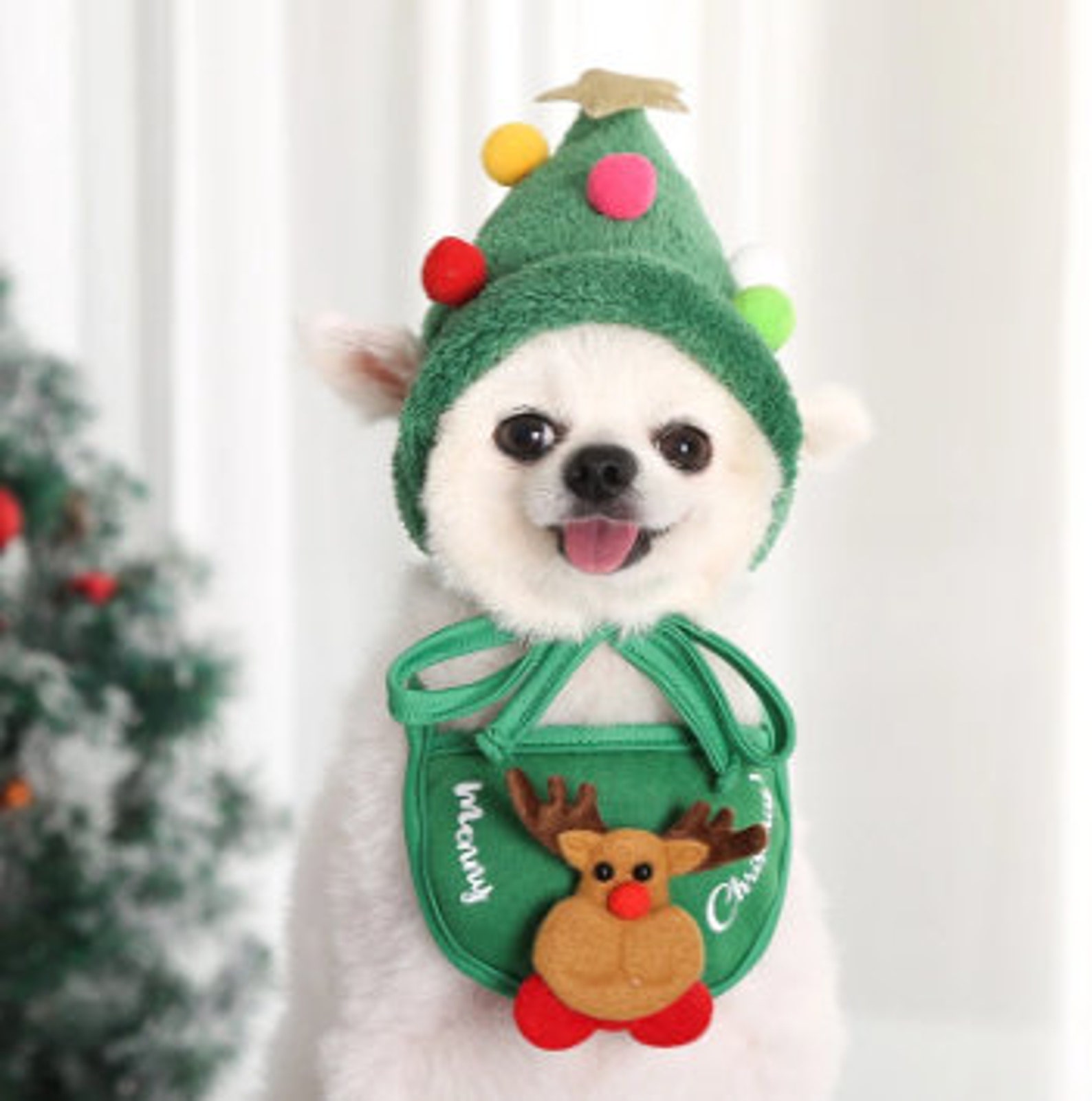 Christmas Dog Hat Costume Bandana Santa Bibs Scarf Winter Outfit for