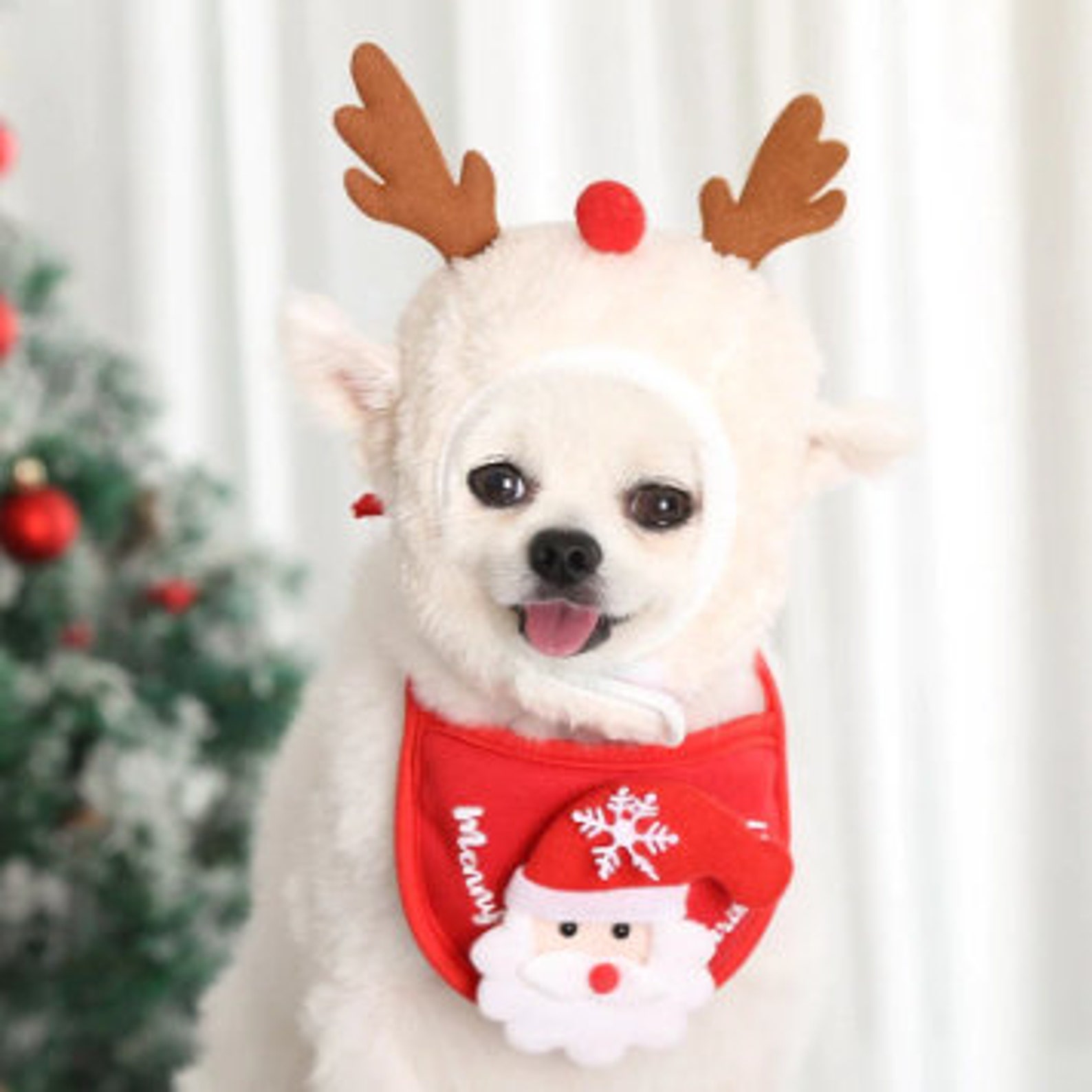 Christmas Dog Hat Costume Bandana Santa Bibs Scarf Winter Outfit for