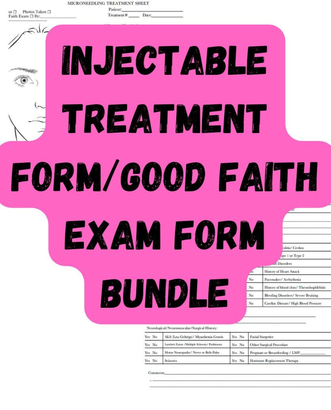 Single Injection Form Neurotoxin/filler Injection Treatment Form + Good Faith Exam Template ...