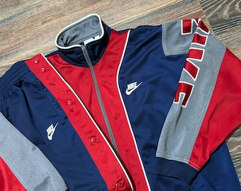 Tuta Nike vintage / Logo Spellout / Moda anni '90 / Pezzo intero / Blu / Rosso / Raro / Taglia M / Atletico / Sport