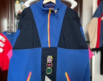 Rzadki, zabytkowy polar Adidas Originals / Odjazdowy / Fajne kolory / Lata 90. / Ciepły / Rozmiar M / Niebieski / Różowy / Duże logo / Haft