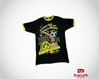 Vintage Borussia Dortmund T Shirt / 90s Fashion / Football Tee / Germany / XL / Black / Print / Rare