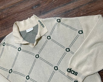 Vintage Adidas Originals Pullover / Pullover / 90s Fashion / Retro / Sehr selten / Spellout Logo / Größe L / Beige / Monogramm Logo / Authentisch