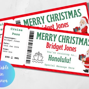 Cartão de embarque de Natal, cartão de embarque, modelo de cartão de embarque, bilhete para impressão, modelo de bilhete de cruzeiro, cartão de embarque editável