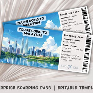 Boarding Pass Malaysia, Editable Surprise Gift Ticket Template, Malaysia Trip, Kuala Lumpur Printable Flight Ticket, Langkawi, Penang Trip