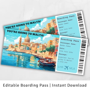 Carta d'imbarco Malta, Viaggio a sorpresa a Malta, Modello di carta d'imbarco a sorpresa, Stai andando a Malta, Carta d'imbarco stampabile, Viaggio in Europa