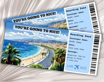 Boarding Pass Nice, Surprise Trip to Nice, Surprise Boarding Template, You're going to Nice, Printable Boarding, Flight Ticket, France Trip
