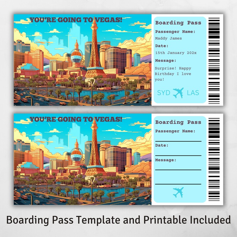 Boarding Pass Las Vegas, Surprise Trip to Las Vegas, Surprise Boarding ...