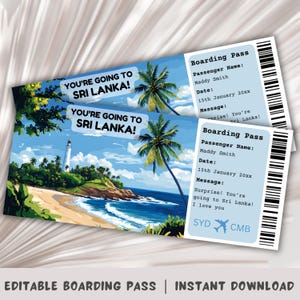 Boarding Pass Sri Lanka, Surprise Boarding Pass Template, You&#39;re going to Sri Lanka, Printable Boarding Pass, Trip to Sri Lanka, Galle