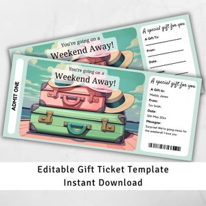 Weekend Away Gift Ticket, Surprise Trip Gift Voucher, Surprise Ticket Reveal, Surprise Holiday Gift, Ticket Template, Weekend Getaway