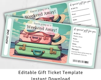 Weekend Away Gift Ticket, Surprise Trip Gift Voucher, Surprise Ticket Reveal, Surprise Holiday Gift, Ticket Template, Weekend Getaway