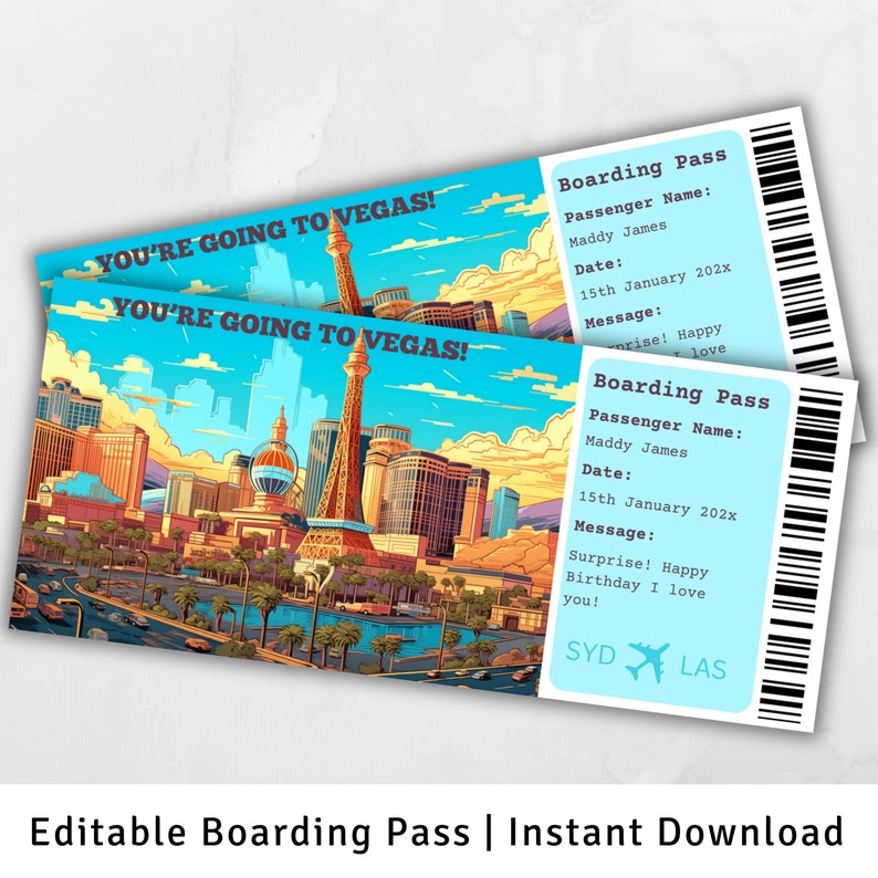 Boarding Pass Las Vegas, Surprise Trip to Las Vegas, Surprise Boarding ...