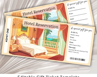 Hotel Reservation Gift Ticket, Surprise Hotel Stay Gift Voucher, Surprise Ticket Reveal, Surprise Holiday Gift, Hotel Voucher, Staycation