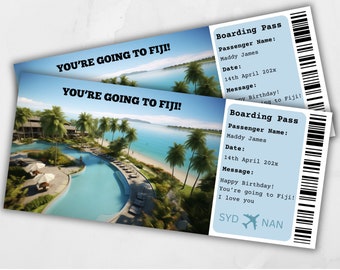 Boarding Pass Fiji, Surprise Boarding Pass Template, You're going to Fiji, Printable Boarding Pass, Trip to Fiji, Editable boarding pass