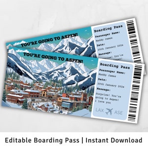 Boarding Pass Aspen, Surprise Trip to Aspen, Surprise Boarding Pass Template, You&#39;re going to Aspen, Printable Boarding Pass, Colorado Trip