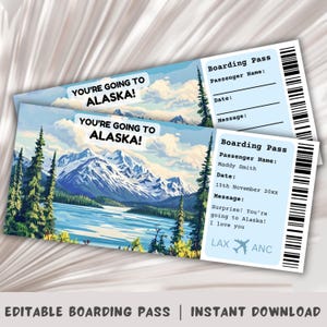 Boarding Pass Alaska, Surprise Boarding Pass Template, You’re going to Alaska, Printable Boarding, Flight Ticket, Anchorage, Juneau