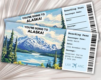 Boarding Pass Alaska, Surprise Boarding Pass Template, You’re going to Alaska, Printable Boarding, Flight Ticket, Anchorage, Juneau