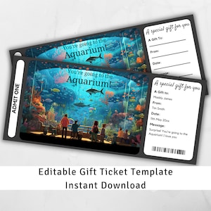 Aquarium Gift Ticket, Aquarium Gift Voucher, Surprise Ticket Reveal, Experience Coupon, Ticket Template, Surprise Trip to Aquarium