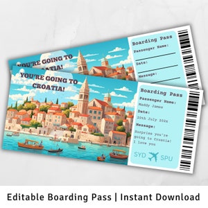 Bordkarte Kroatien, Überraschungsreise nach Kroatien, Surprise Boarding Pass Vorlage, Bordkarte Geschenk, Reveal, Flugticket